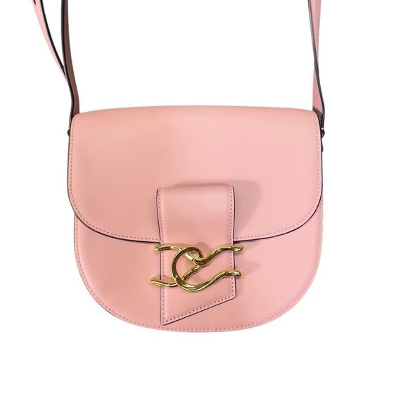 Alexis Bittar Dusty Pink Crossbody TWISTED GOLD LEATHER SADDLE BAG IN DUSTY PINK - Picture 2 of 16